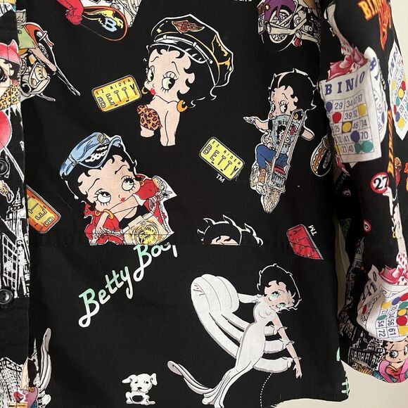 VTG Betty Boop Novelty Bingo Vegas NYC Cotton Button down Long Sleeve Blouse M/L - Picture 6 of 16